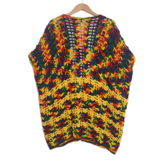 Vintage Handmade Rainbow Crochet Shrug Cardigan - Picture 3 of 3